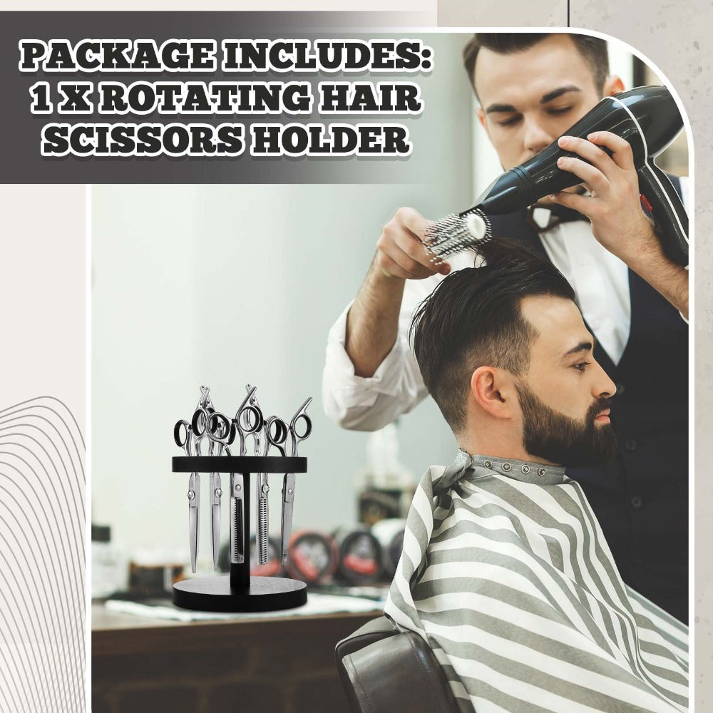360° Rotating Scissor Holder Wooden Barber Shears Stand – 10-Slot Countertop Salon Hair Stylist Tool Organizer with 0.71" Holes for Barbershop, Grooming Station & Beauty Salon Storage