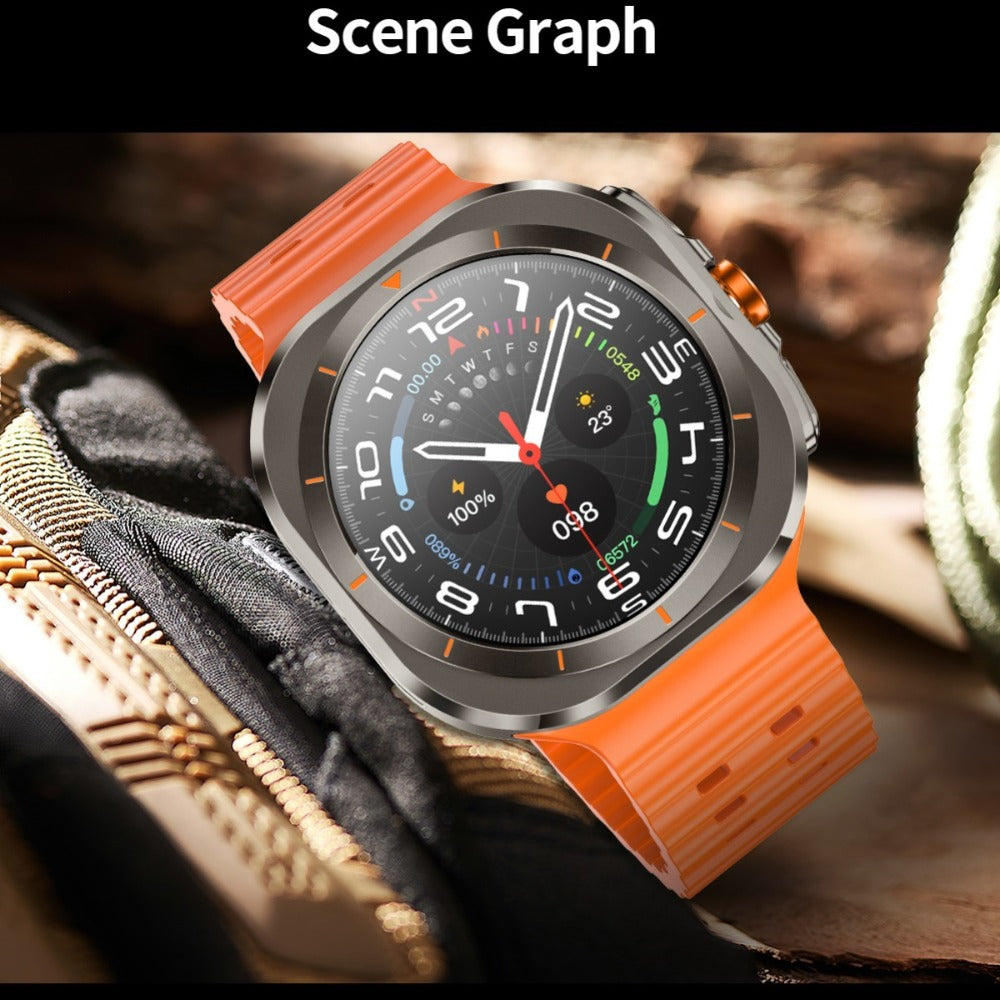 SIM Card Smartwatch Voice Assistant 100 Sport Modes – Big Screen Wireless Calling Fitness Tracker Wireless Charger 2 Straps Customizable Watch Faces Orange Black White Blue Gift