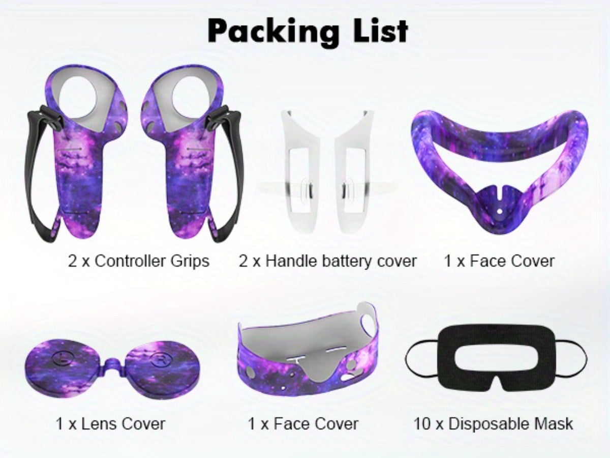 Meta Quest 3S Silicone Cover Set - VR Face Cover Shell Controller Grip Case Camera Lens Protector Full Protection Accessories Kit for Meta Quest 3S