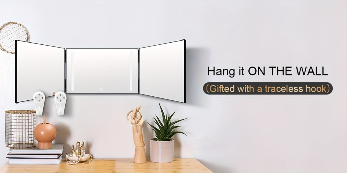 360° LED Self Hair Cutting Mirror – Anti-Fog HD Glass, Touch Dimming LED Light, USB Rechargeable 1500mAh, Door/Wall/Table Mount, DIY Home Barber Mirror for Men & Women