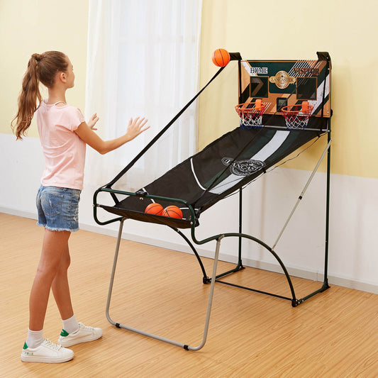 Indoor Basketball Arcade Game, 2-Player Dual Hoops with LED Scoring and Foldable Frame