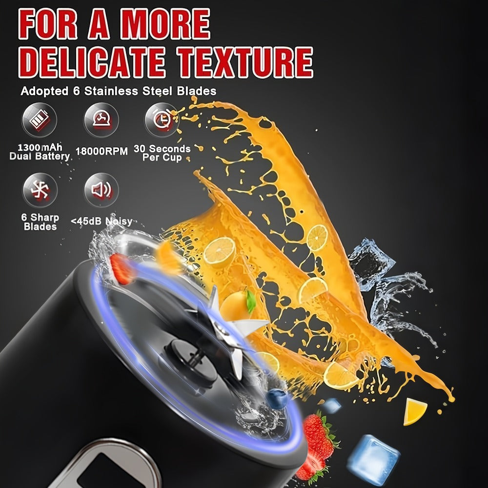 Portable Smoothie Blender USB-C Fast Charge 6-Blade Stainless Steel – Digital Timer Battery Display High-Speed Ice Crush No-Spill Lid | Protein Shake Gym Travel Blender in Black Pink White