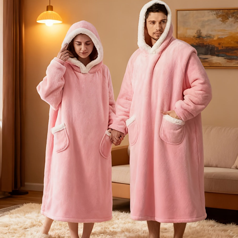 Plaid Fleece Wearable Hooded Blanket – 400gsm Warm Cozy Oversized Hoodie Bedspread, Machine Washable, 4 Colors, 70" Length