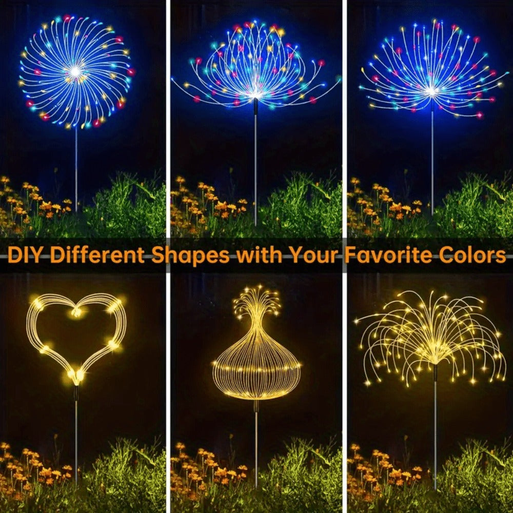 Solar LED Firework Garden Lights Outdoor 8 Modes – 320/680 LED Starburst Stake Light Warm White Colorful for Patio Walkway Camping Wedding Halloween Party Decoration – Single/4/6 Pack