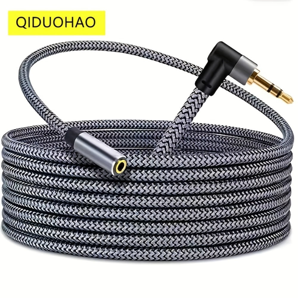 Right-Angle Elbow 3.5mm Female to Male AUX Extension Cable – Tinned Copper Core, Round Tangle-Free Design, Universal for Car, Computer, Phone & Speaker Audio Connections, 3 Lengths