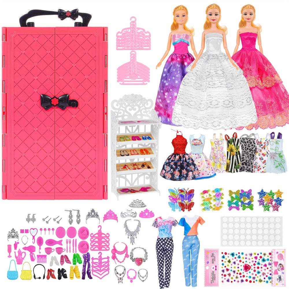 140-Piece Fashion Doll Wardrobe Set with 11.5-Inch Doll and Closet