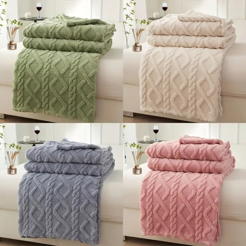 3D Plush Dense Weave Fleece Blanket – Ultra-Soft Warm Throw for Bed, Couch, Travel & Outdoor, Air-Conditioning Friendly, 3 Colors, 2 Sizes