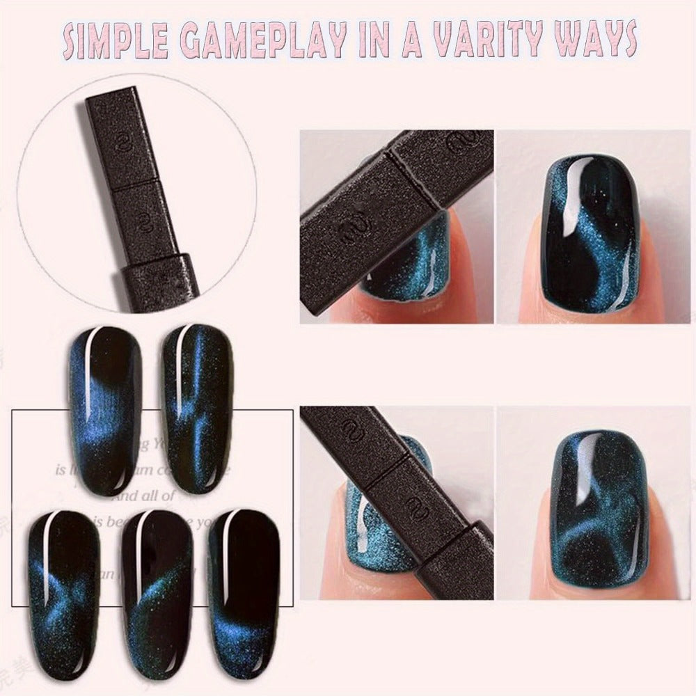 Cat Eye Gel Polish Kit 14Pcs Magnetic UV Nail Polish Set with Magnet Pen – 3D Shimmer Cat Eye Nail Art for Salon & DIY Manicure, Beginner to Pro, Long-Lasting LED Curable