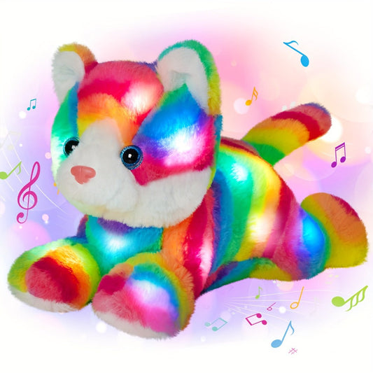 Glowing Rainbow Cat Plush Toy with LED Light, Music or No Music