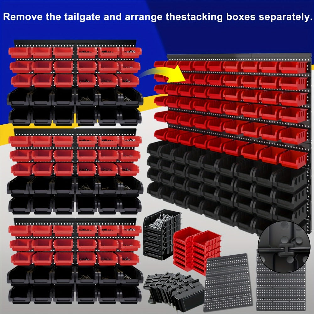 Wall Mounted Storage Bin Rack System – Heavy Duty Small Parts Organizer for Screws, Nuts, Bolts & Nails | Stackable Garage Workshop Tool Storage Rack | 30/60/90 Bins Hardware Organizer