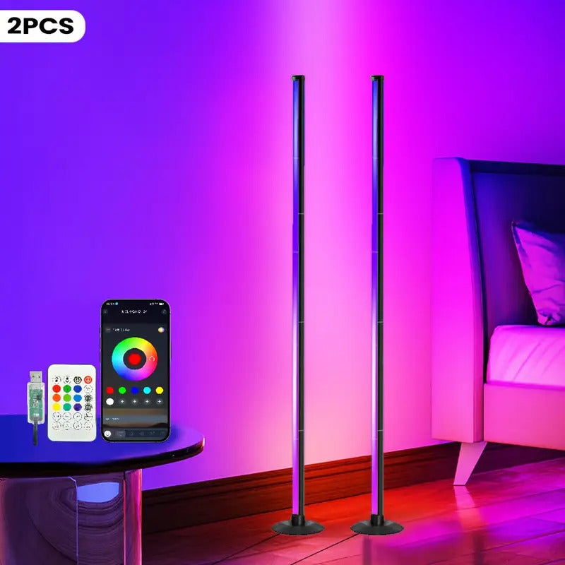 Smart LED Floor Lamp Modern Minimalist – Mood Lighting App & Remote Dual Control Backlight Ambient Light for Bedroom Office Gaming Study Room Holiday Gift 1 or 2 Pack