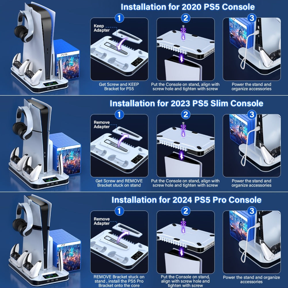 Auto Turbofan PS5 Cooling Stand with 3-Level Speed Control & Dual Controller Charger for PS5 / PS5 Slim / PS5 Pro – Charging Station for All PlayStation 5 Console Editions, Great Christmas Gift