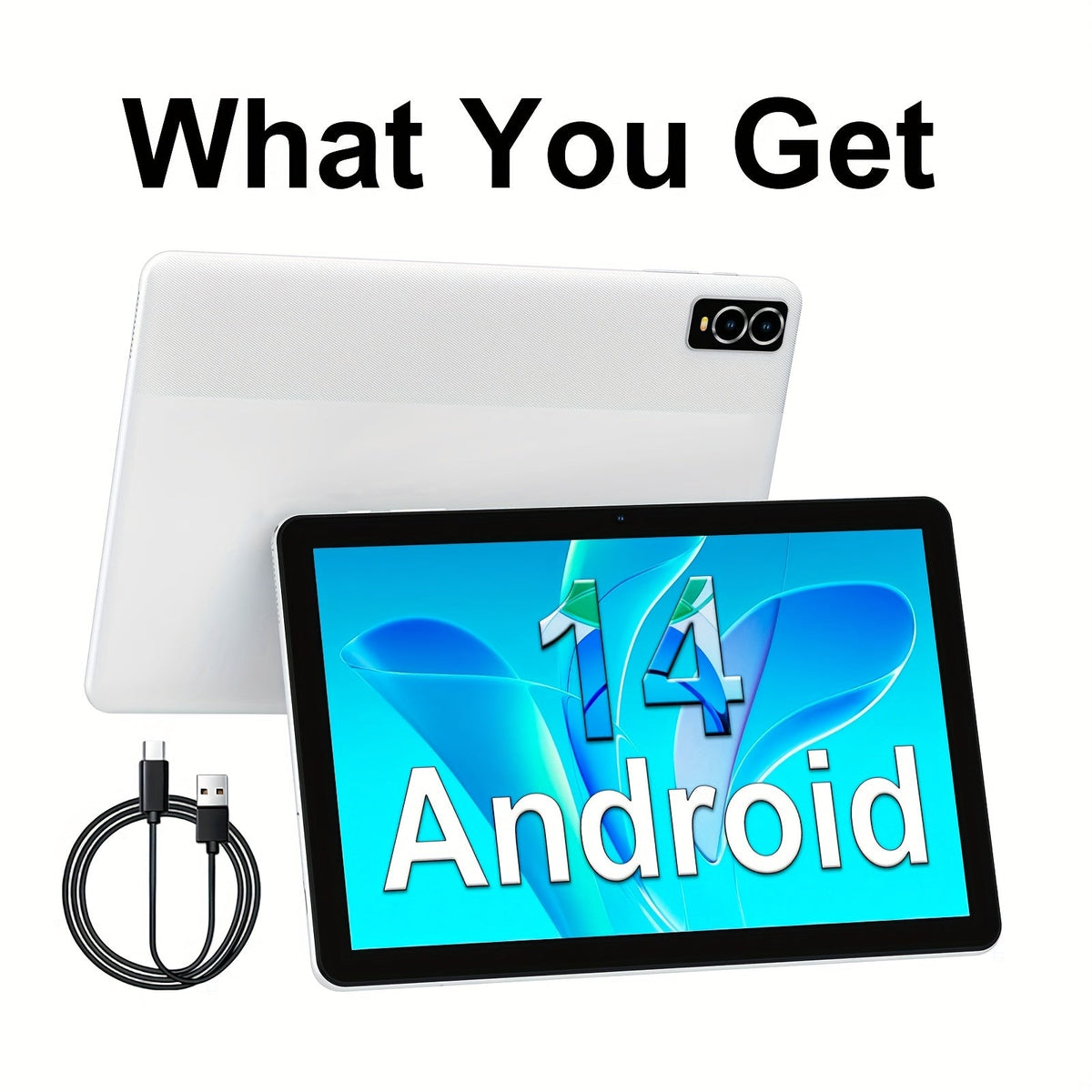 Android 14 Tablet 10 Inch 8GB RAM 32GB ROM 1TB Expandable Octa-Core A523 WiFi 6 IPS Touchscreen Dual Camera with Keyboard Mouse Case Stylus Optional Black White Pink