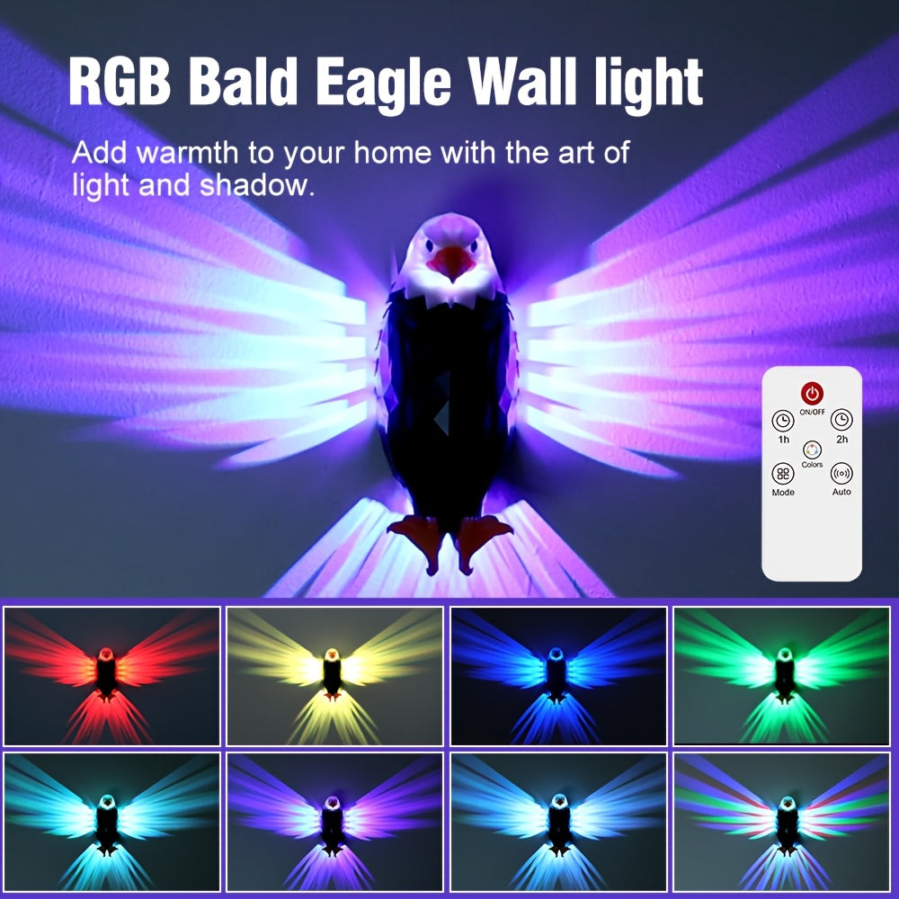 Eagle LED Wall Lamp – Colorful Ambient Night Light with Motion Sensor, Rechargeable Battery, Remote Control & Magnetic Wall Mount for Bedroom Living Room Corridor Hallway Decor (Black)