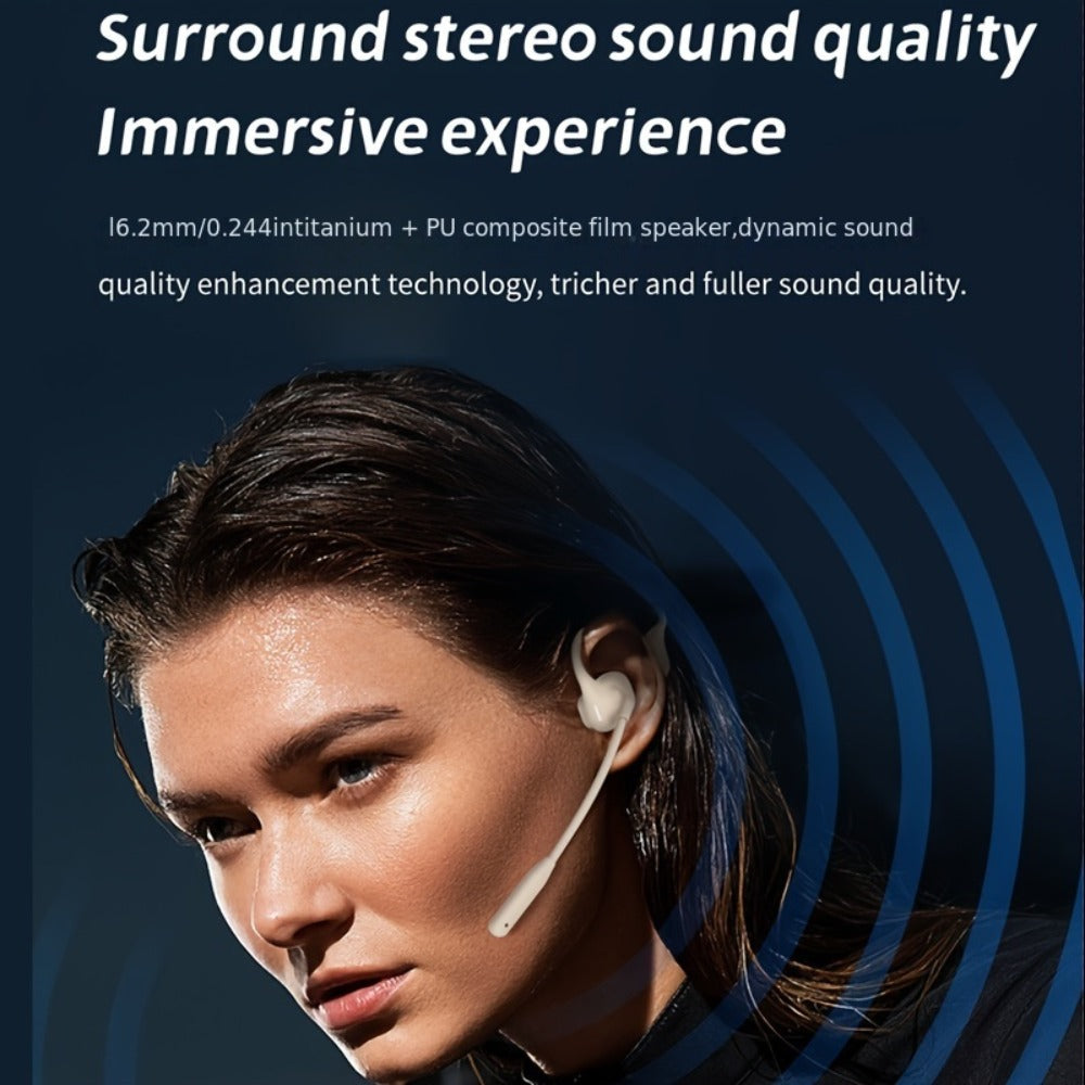Open-Air Conduction Wireless Business Earphones Dual ENC Noise Canceling Microphones 10H Playtime for Calls Work Driving Online Meetings Outdoor Cycling Cream Black