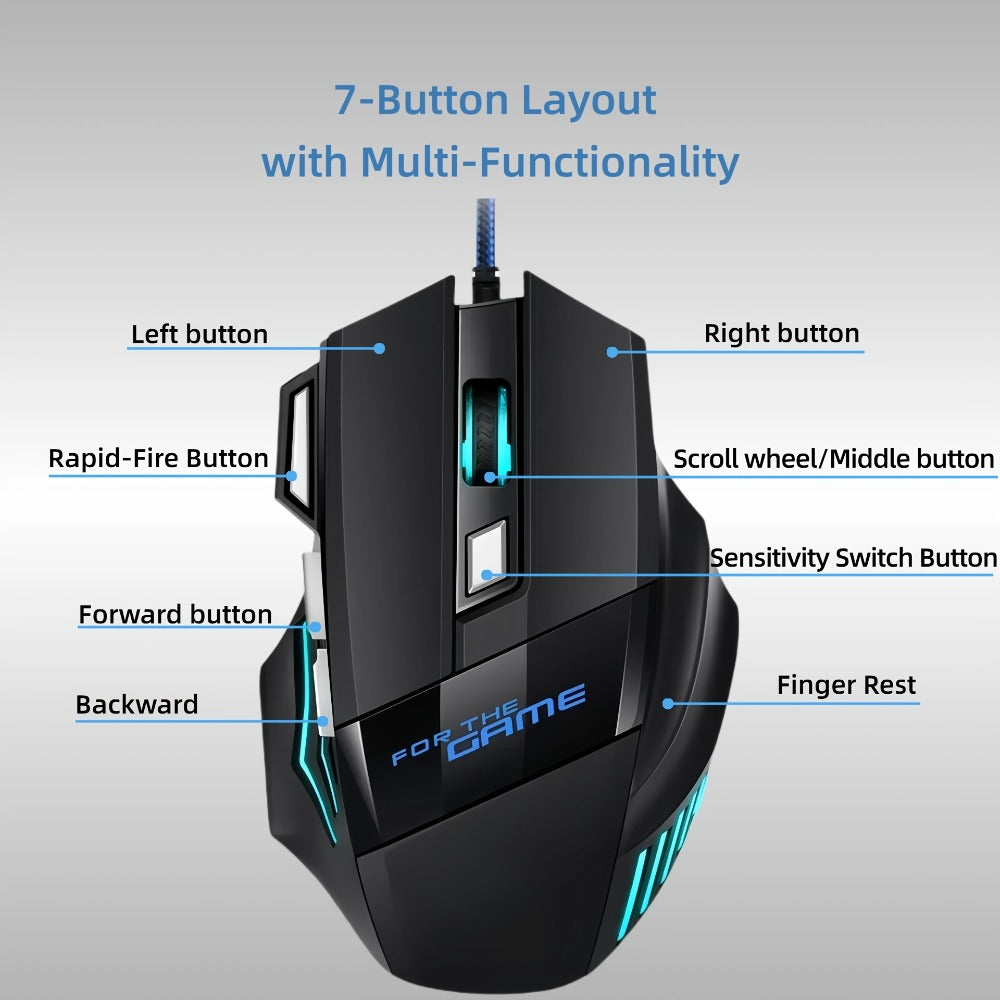 Programmable RGB Gaming Mouse Wired Ergonomic Pro-Grade with Turbo Click Multi-Mode DPI Sensitivity Dynamic RGB Lighting Forward Back Buttons USB Plug & Play for PC Laptop Mac Multiple Models