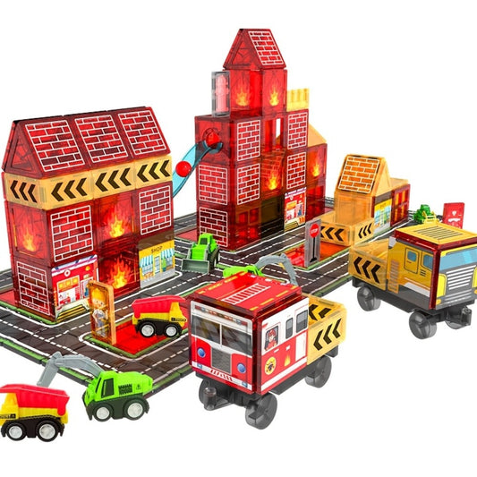 Magnetic Tiles Building Set, Firefighting Theme, Fire Truck & Station