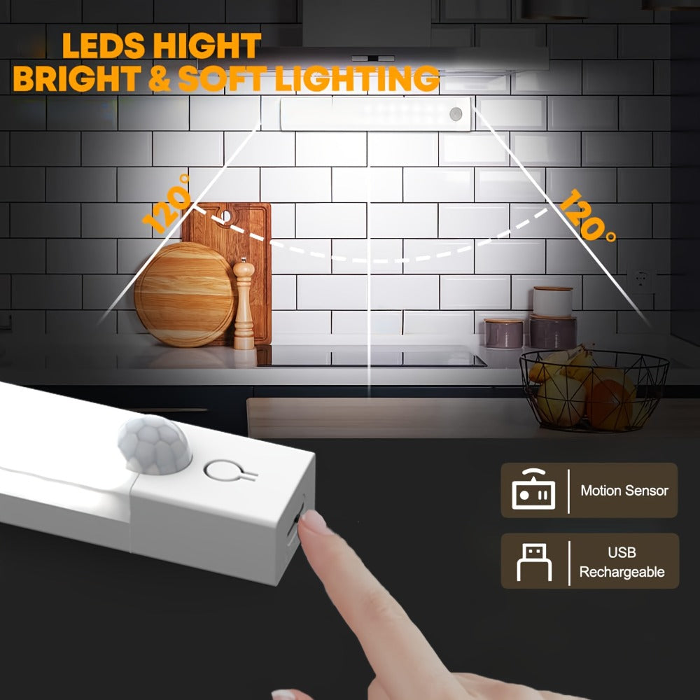 Motion Sensor Light 3 Pack USB Rechargeable LED Cabinet Light Dimmable 3 Color Temps Magnetic Base for Kitchen Closet Stairs Hallway Bedroom 7.87" 11.81"