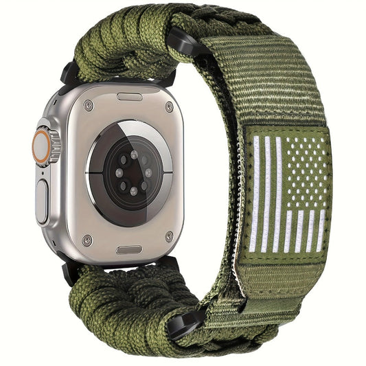 Rugged Nylon Sport Loop Apple Watch Band for Men – Woven Adjustable Strap Compatible with Apple Watch Ultra 3 2 1 Series 11 10 9 8 7 6 5 4 SE 49mm 46mm 45mm 44mm 42mm S M L XL Army Green Black Orange