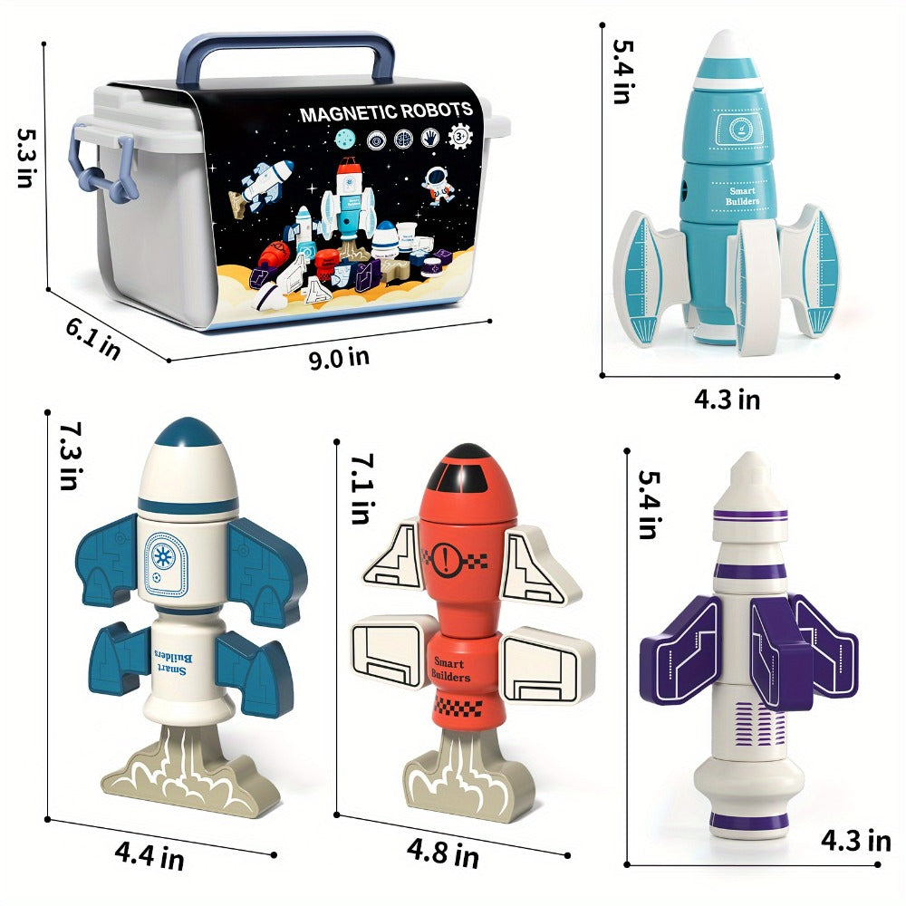 Magnetic Robot Building Toy, 33 Pieces with Storage Box for Kids Ages 3-5