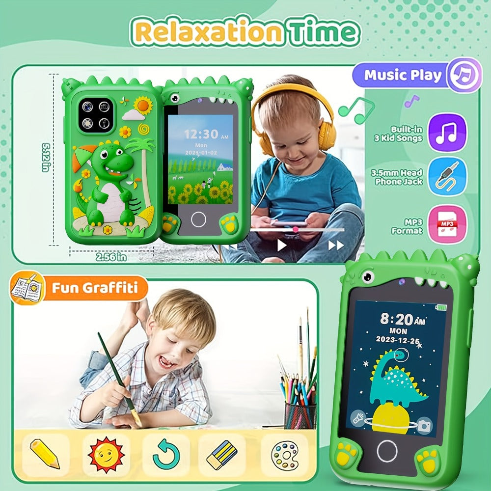 Kids Smart Phone Toy with Touchscreen HD Dual Camera & 8GB SD Card – Dinosaur Children's Cell Phone for Boys & Girls Ages 3+ Travel Toy Birthday Christmas Easter Gift Green Purple