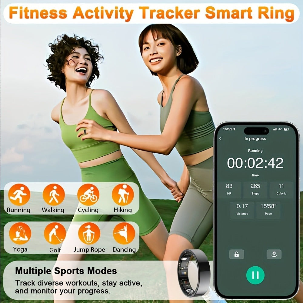 Health Monitoring Smart Ring with Heart Rate HRV Sleep Tracking, Steps Calories Body Temp & Menstrual Cycle – Bluetooth 5.3, iOS & Android, Sizes #7-#13, Rose Gold Black Silver