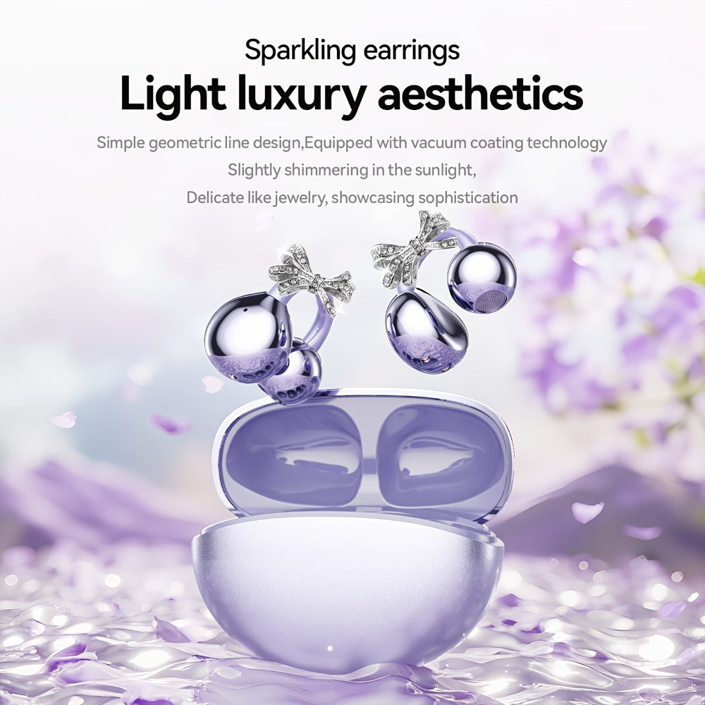 Butterfly Earring Wireless Earphones Open-Ear AI Translation HD Calls Touch Control Charging Case Non-In-Ear Jewelry Design Gaming Couple Headphones for iPhone Android Christmas Birthday Gift