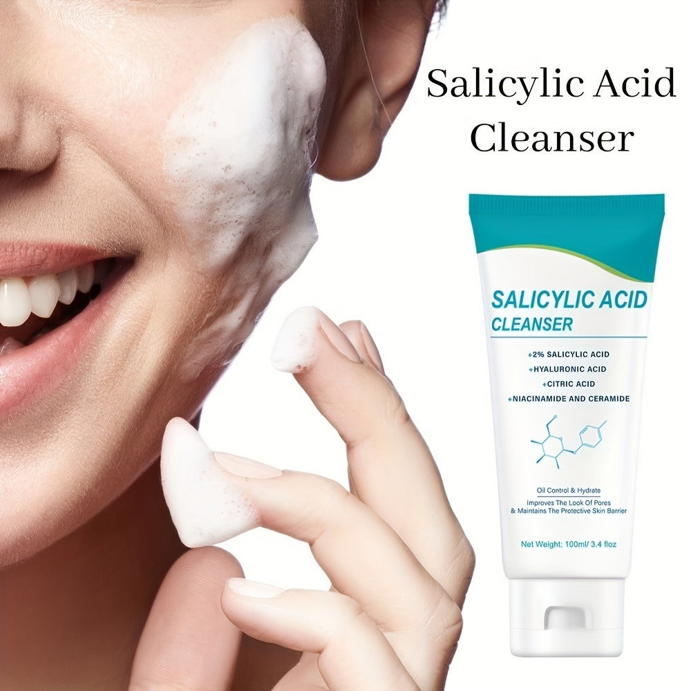 Salicylic Acid Facial Cleanser Gel – Deep Cleansing & Moisturizing with Hyaluronic Acid, Non-Comedogenic, Paraben-Free, Fresh Scent, for All Skin Types, Men & Women, Daily Face Wash