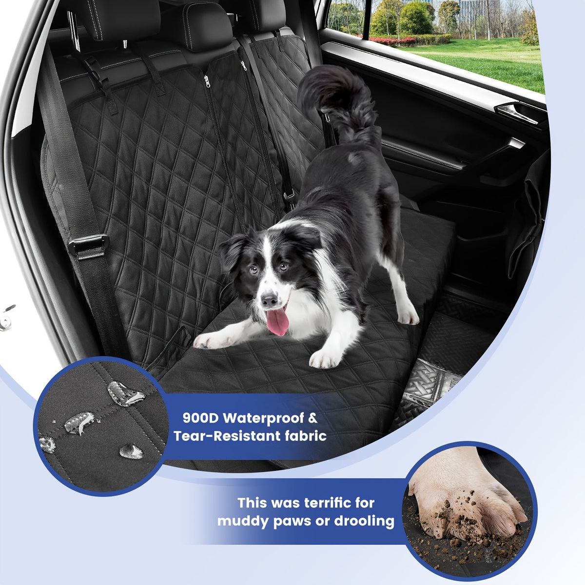 Car Back Seat Cover 60/40 Split Bench Waterproof 900D for Dogs & Kids - Non-Slip Heavy Duty Seat Protector for Cars Trucks SUVs, Machine Washable, Seat Belt & Armrest Access, 54W & 60W Sizes, Black