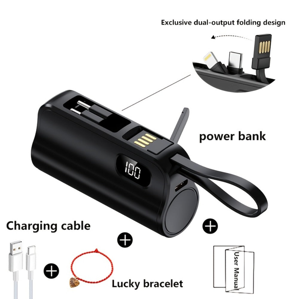 Mini Power Bank 6000mAh LCD Digital Display 22.5W Fast Charging Portable Battery Pack Gift Set with Data Cable Bracelet iPhone USB-C Android Pink Black Purple
