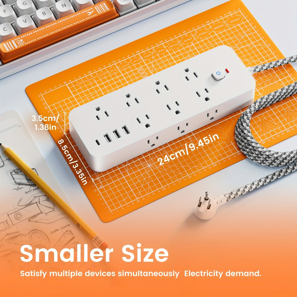 14-Outlet Power Strip Surge Protector 18-in-1 with 14 AC Outlets 3 USB-A 1 USB-C Port Independent Switch Overload Protection Multi-Plug Charging Station for Living Room Bedroom Bedside Office Balcony – Black & White