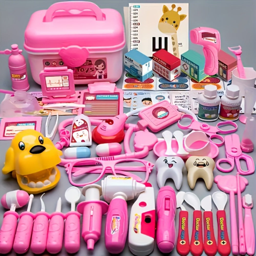 Pink Doctor Pretend Play Kit, 40-Piece Medical Role-Play Set