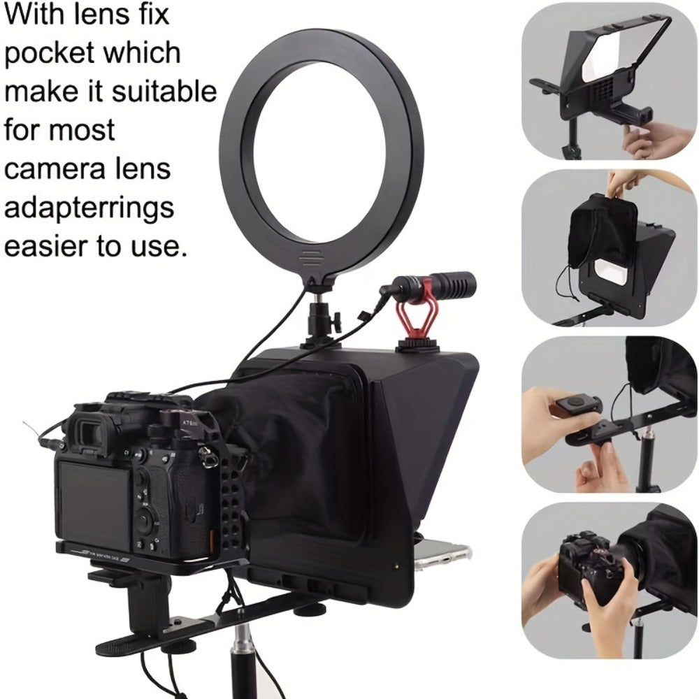 A10 Portable Teleprompter for Smartphone & DSLR Camera | Phone Holder & Remote Control for Video Recording, Live Streaming, Interview, Stage Presentation & Speech