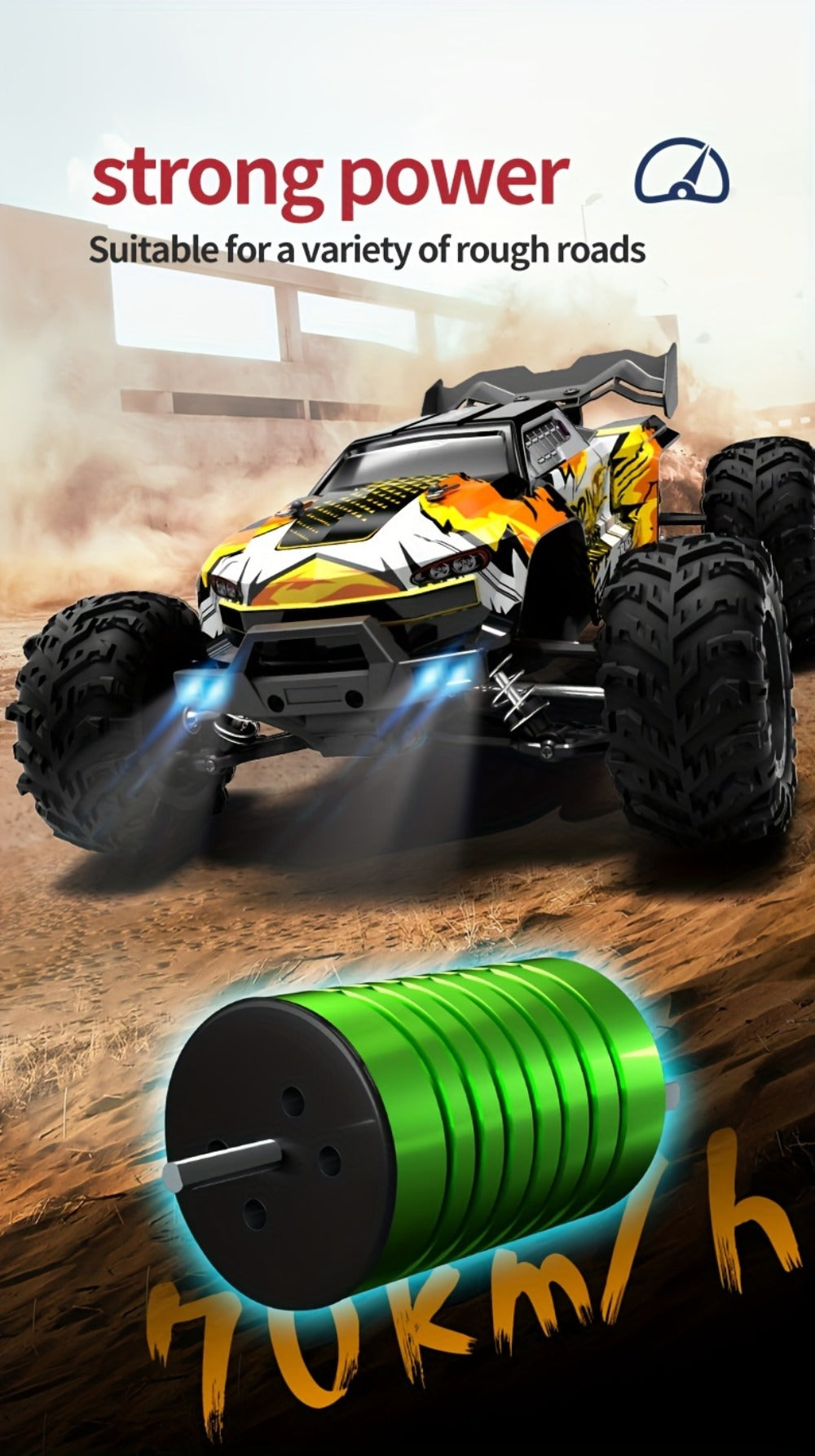 RC Off-Road Car 1:16 Scale 4WD, 70 KM/H 2.4GHz All-Terrain Monster Truck