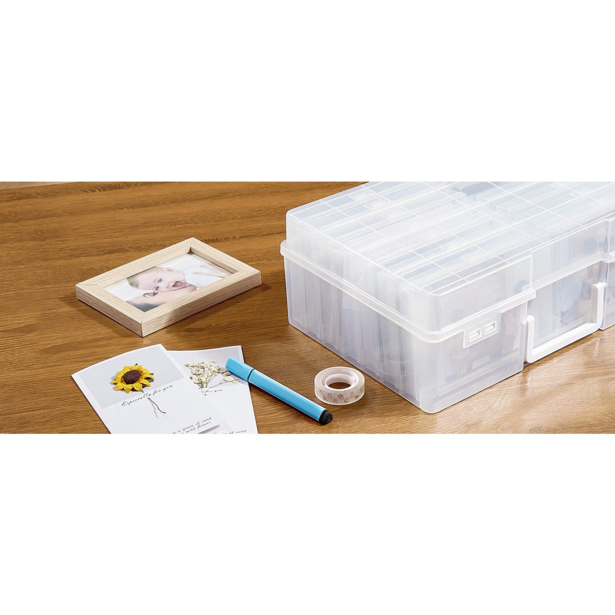 4x6 Photo Storage Box with 14 Inner Photo Keeper Cases Holds 1400 Photos Clear Plastic Photo Organizer with Lids Label Stickers BPA-Free for Cards Pictures Stamps Craft Office Supplies