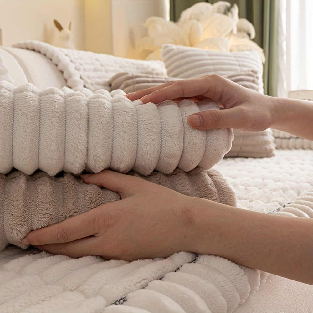Sofa Cushion Cover Plush Velvet Washable Seat Pad Wavy Edge Soft Kapok Filling for Couch Loveseat 1 2 3 4 Seater — Easy Install Home Decor Protection