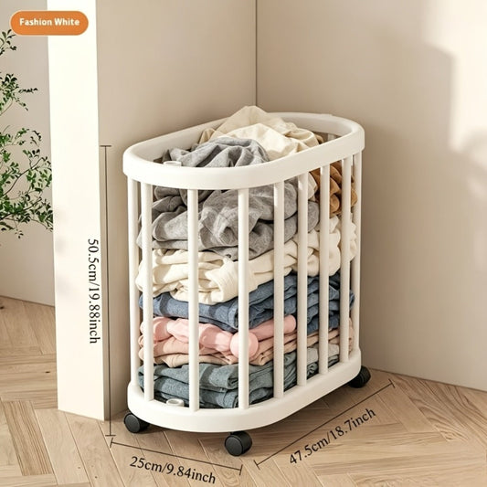 Laundry Hamper with Wheels, Slim Tall Design for Bedroom & Bathroom - White