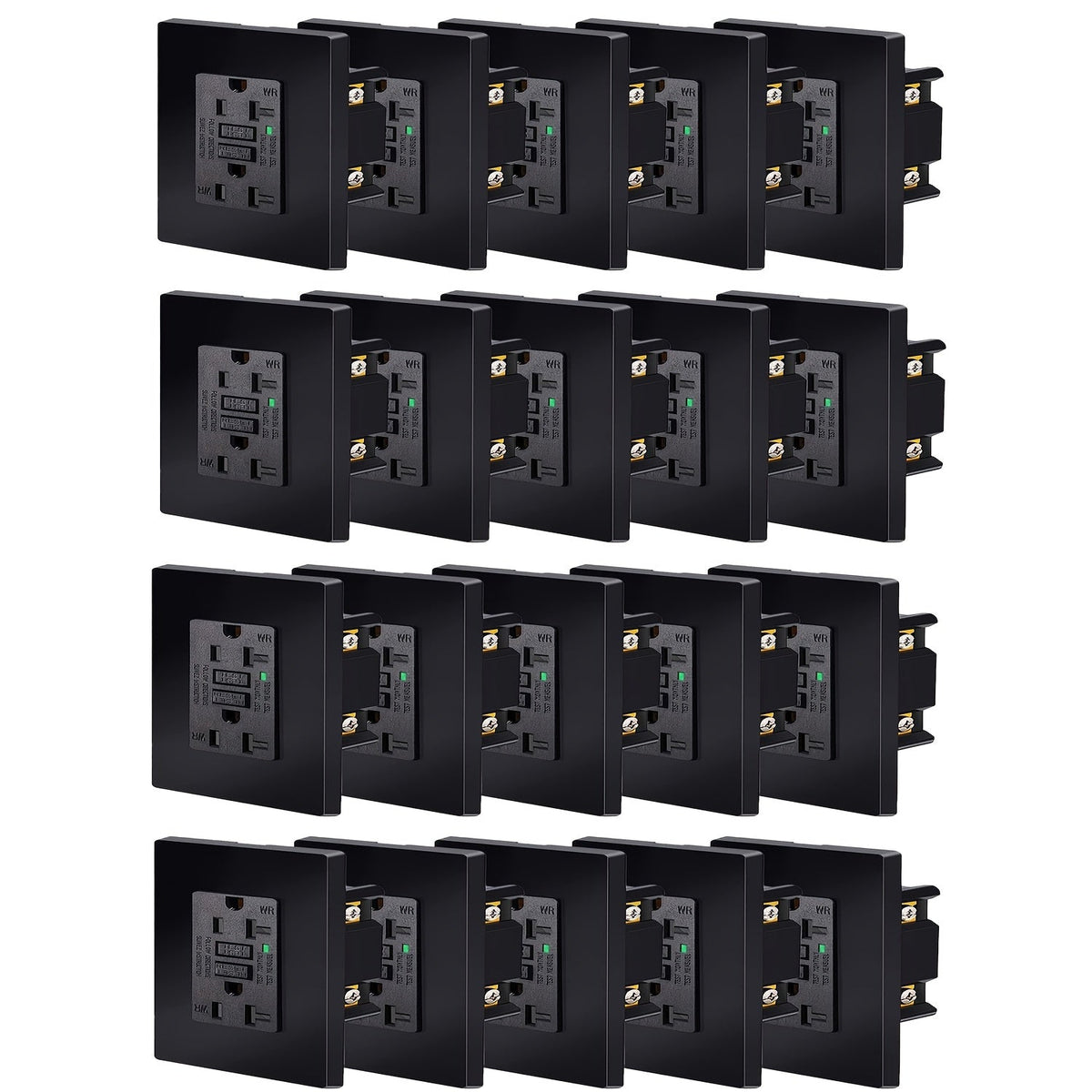 GFCI Outlet 20 Amp Tamper Resistant WR Weather Resistant with Wall Plate ETL Listed LED Indicator Test Reset Button Ground Fault Circuit Interrupter for Bathroom Kitchen Garage 2 4 6 10 20 Pack Black White