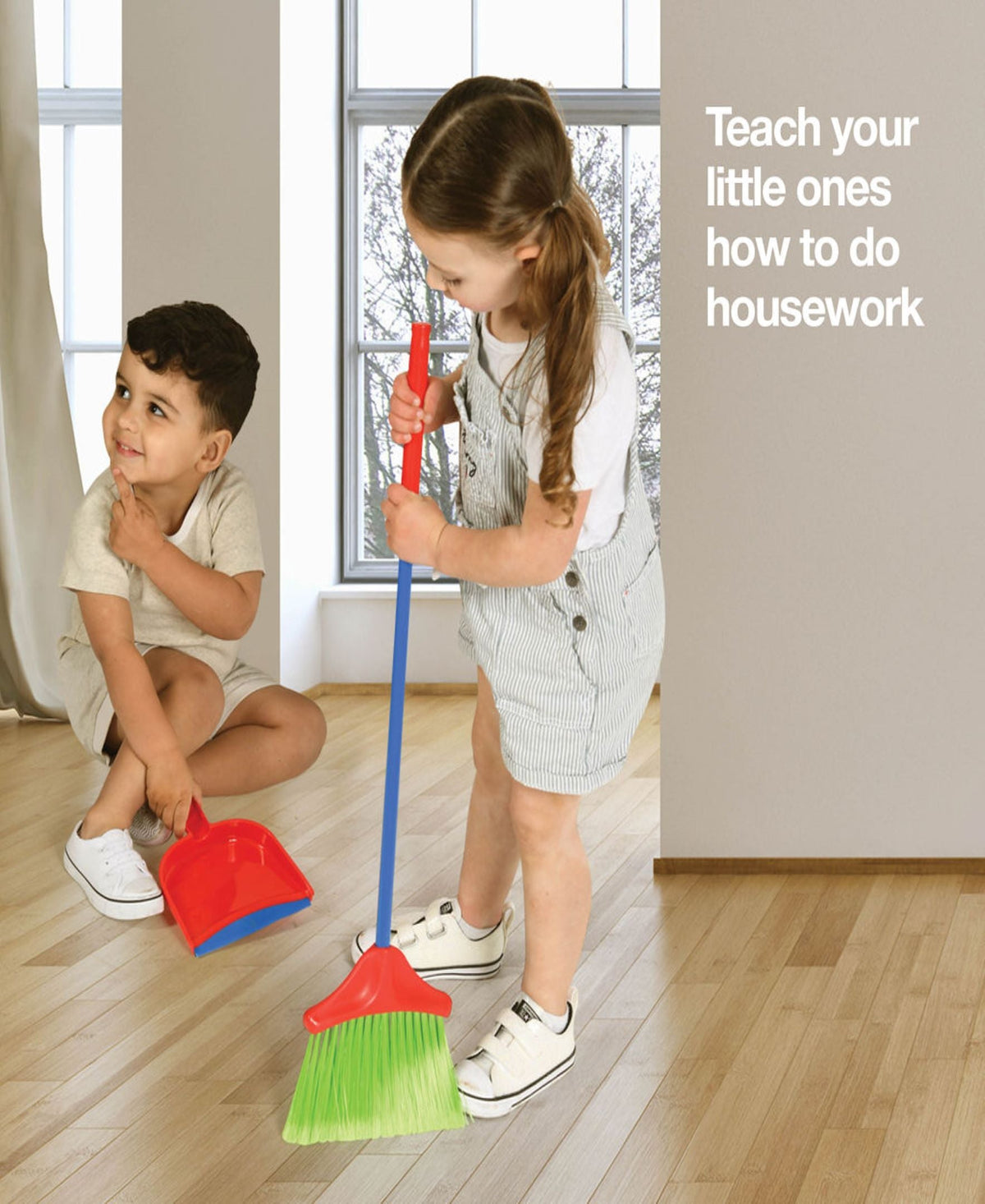 Kids Cleaning Toy Set, 4 Pieces with Broom, Mop, Brush & Dustpan