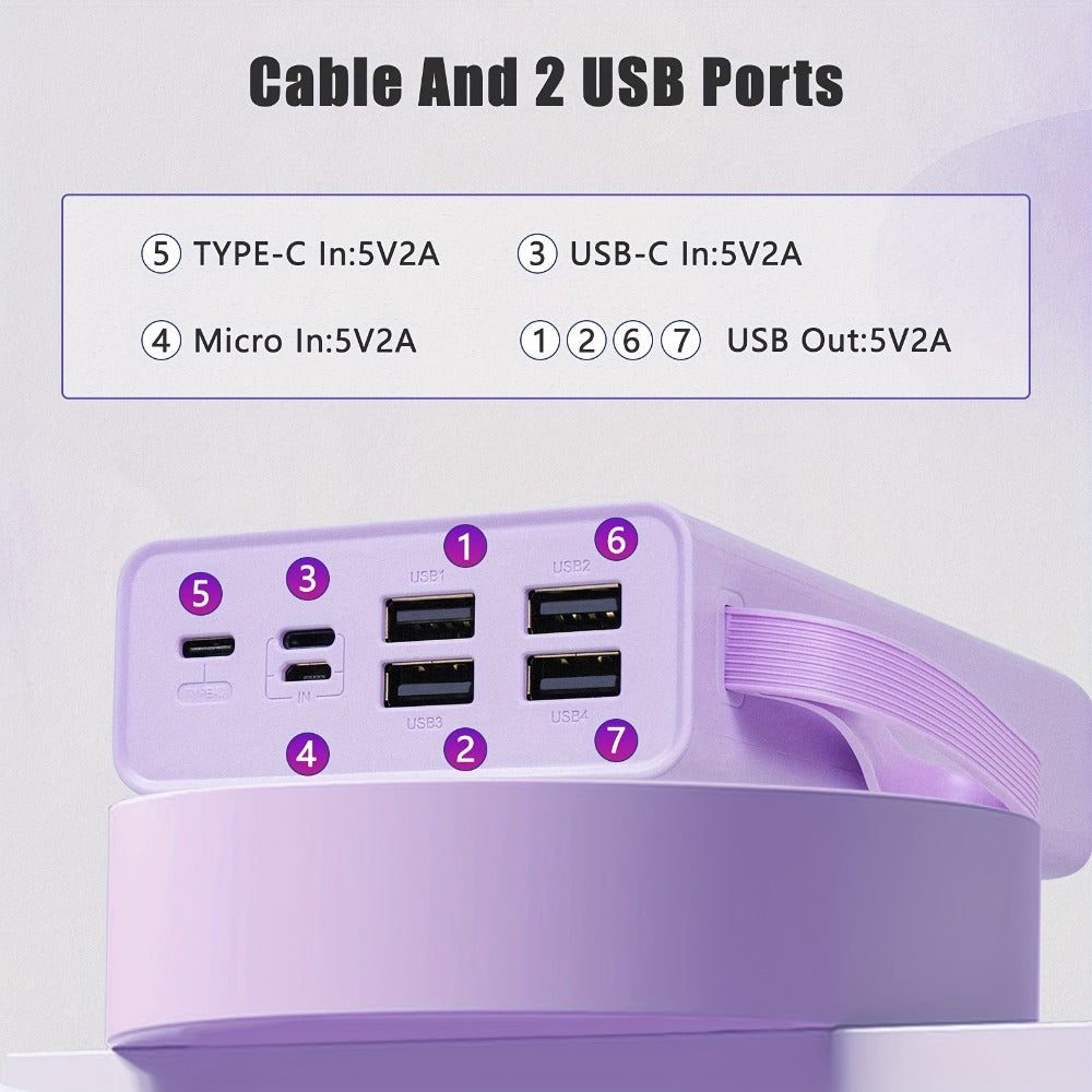 30000mAh Large Capacity Power Bank 15W Fast Charging with 4 Built-In Cables & 4-Mode Camping Light, Business Minimalist Portable Charger 10000mAh 20000mAh Compatible with iPhone Android – Black Purple White