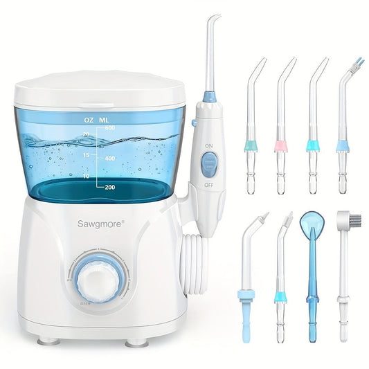 Water Flosser for Countertop Use, 20 oz Tank, 10 Pressure Levels, 8 Nozzles, White