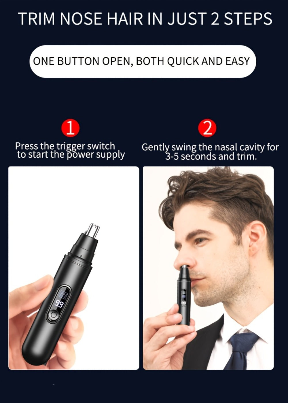 Electric Nose Trimmer with LED Display – USB Rechargeable Painless Facial Hair Removal Device for Men & Women, Nose Ear & Eyebrow Trimmer, Upgraded Grooming Tool, Ideal Gift