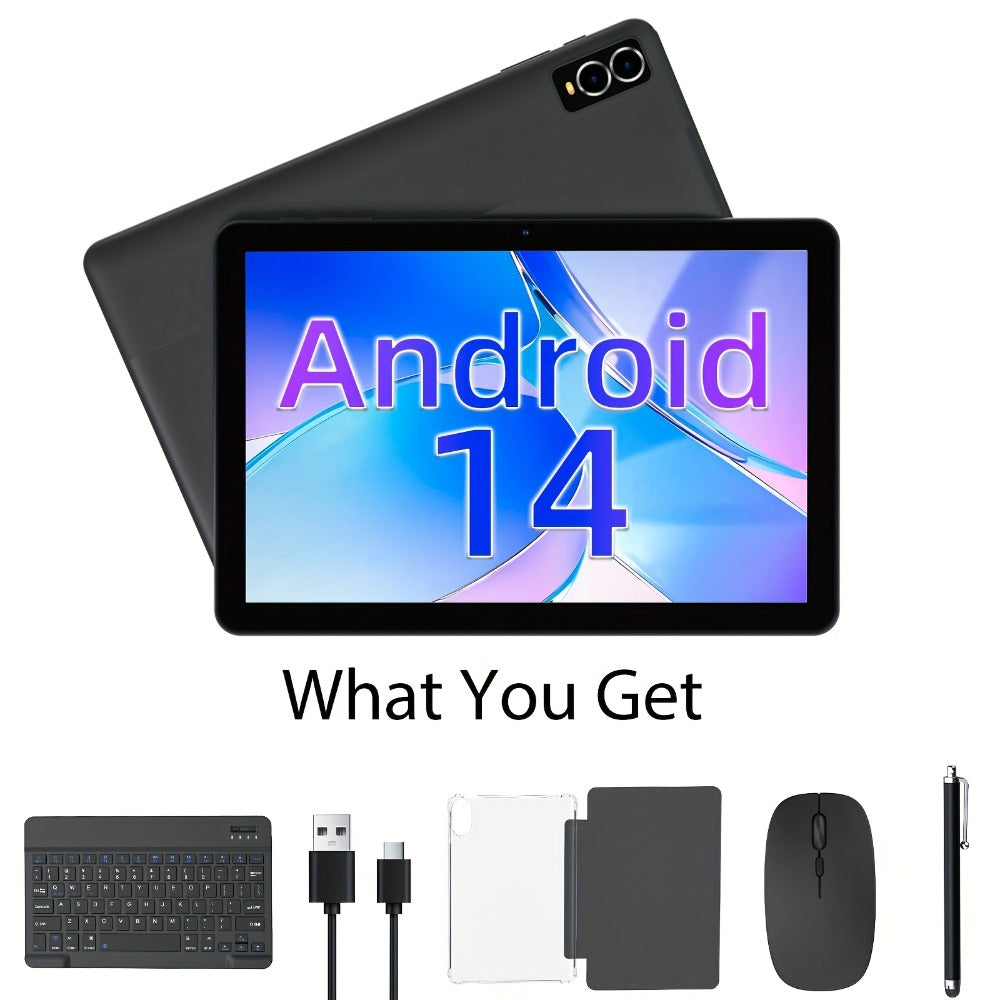 Android 14 Tablet 10 Inch 8GB RAM 32GB ROM 1TB Expandable Octa-Core A523 WiFi 6 IPS Touchscreen Dual Camera with Keyboard Mouse Case Stylus Optional Black White Pink