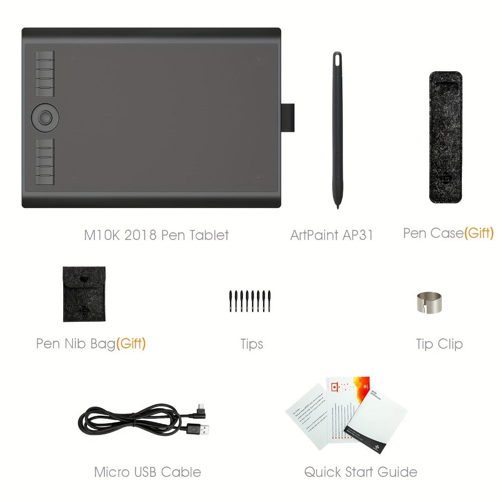 GAOMON M10K Drawing Tablet 8192 Levels Pressure Sensitivity Battery-Free Stylus 10 Programmable Hot Keys Digital Art Graphics Tablet Mac Windows PC Photo Editing Illustration Design 6.5x4 & 10x6.25 Inch