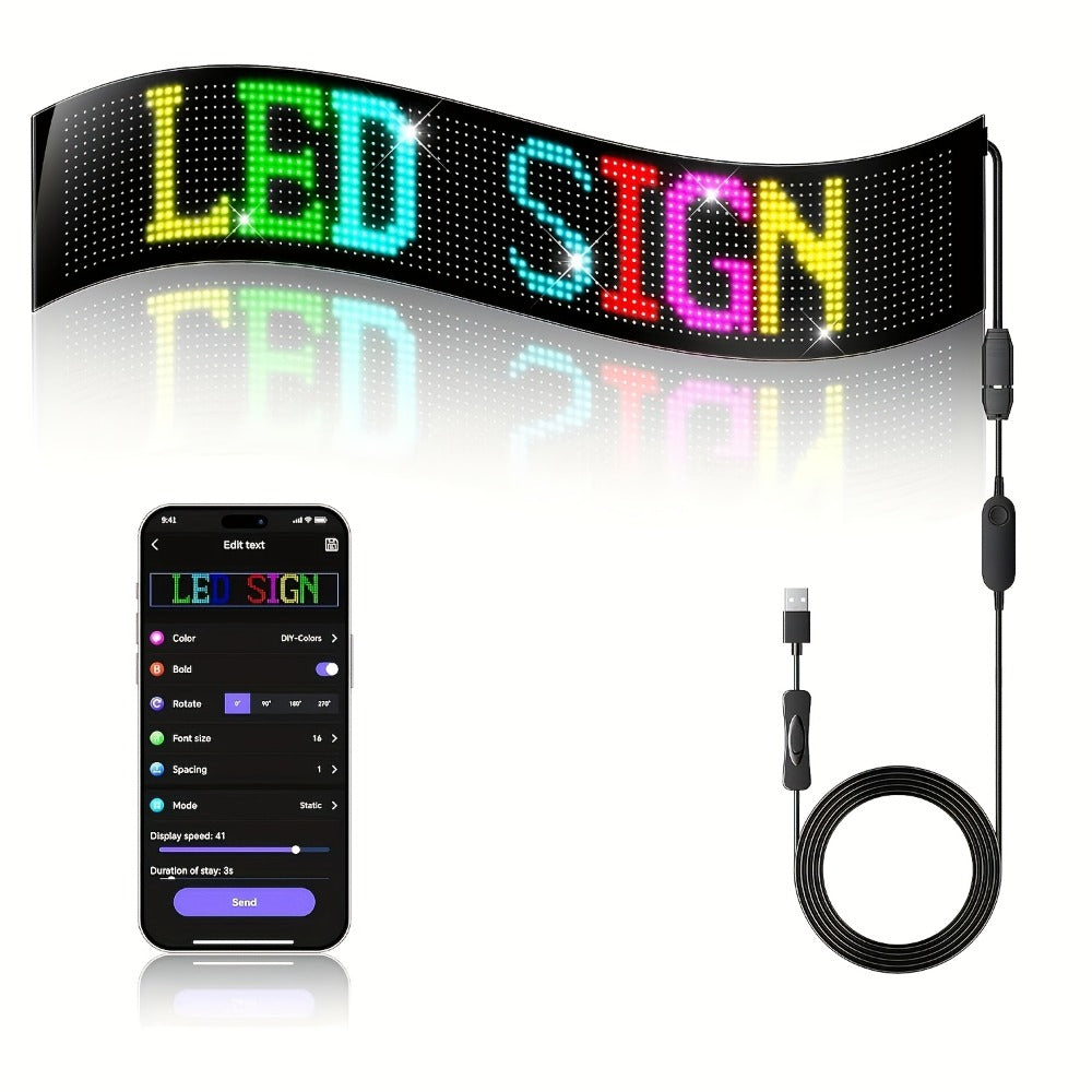 Programmable Flexible LED Matrix Panel Sign, App & Radio Controlled, Dynamic Scrolling Text Pattern & Animation, LED Screen Light for Auto Shop Bar Hotel Concert Party Indoor Decoration