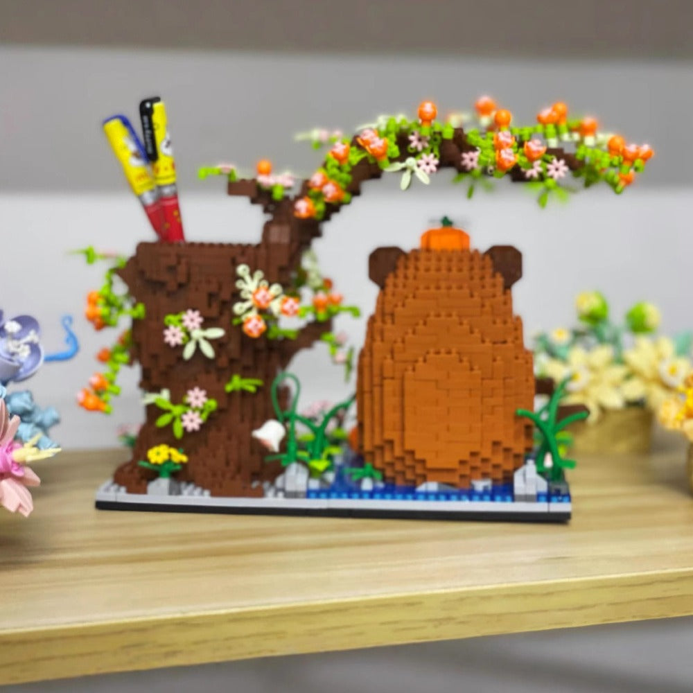 1880-Piece Capybara Building Block Pen Holder and Desk Organizer