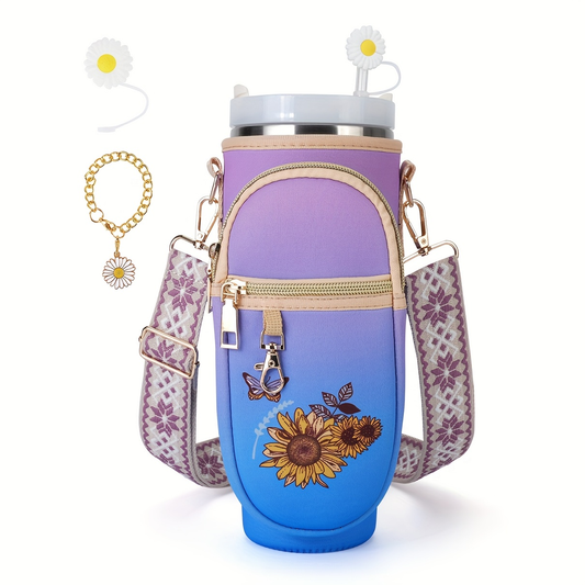 Water Bottle Carrier Bag for 40 oz Bottles with Shoulder Strap and Phone Pocket