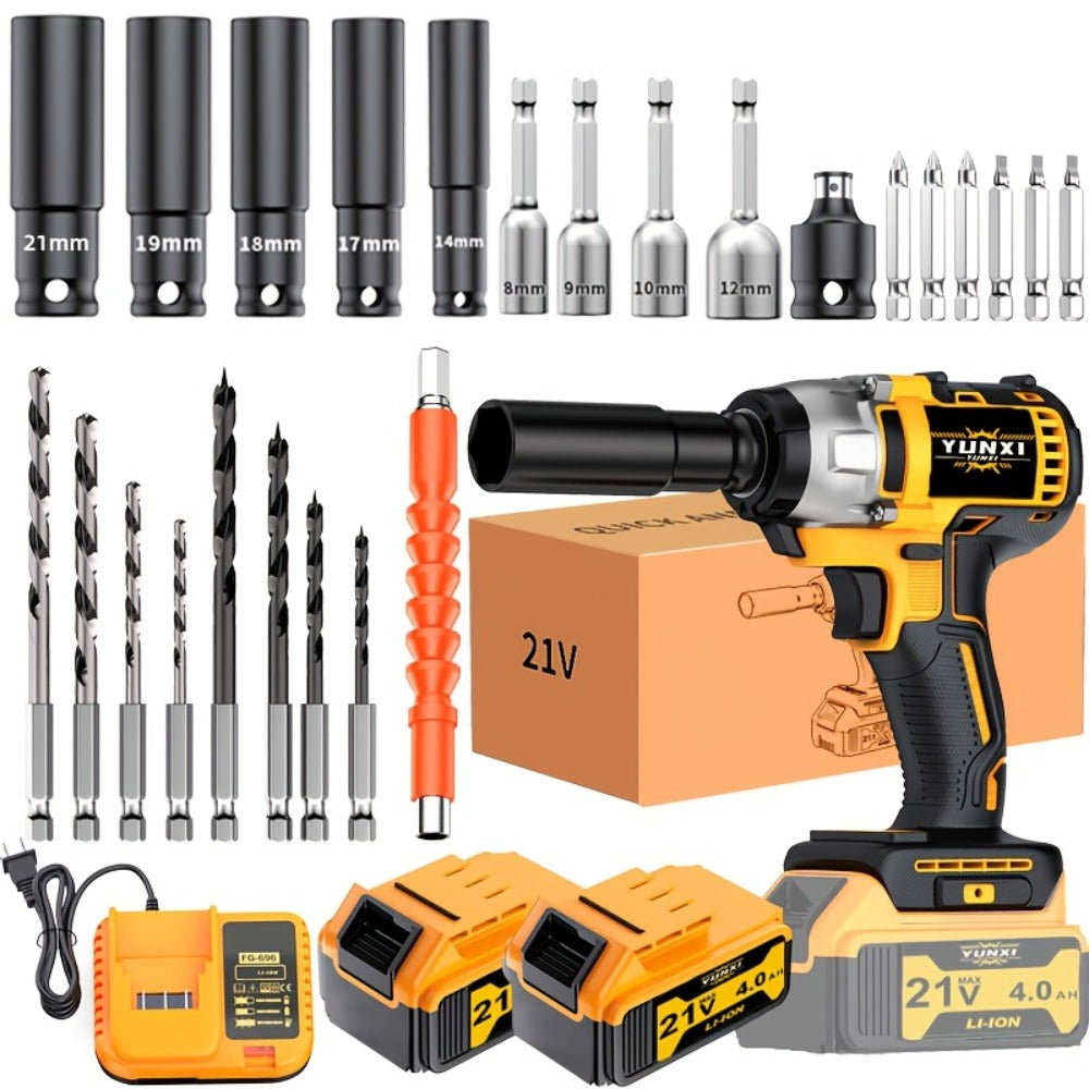 21V Cordless Drill Brushless Impact Wrench Multifunctional – Lithium Battery, Quick Charger, Variable Speed, Tighten Screws & Bolts, Compact Power Tool for Home, Car Repair & DIY – Multiple Battery & Bundle Configurations
