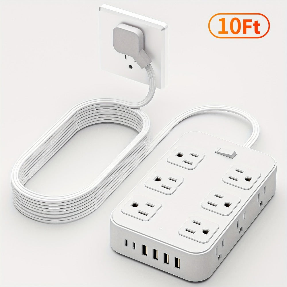 Wide Outlet Surge Protector Power Strip 18-in-1 with 12 Widely Spaced AC Outlets 4 USB-A 2 USB-C Ports Safe Portable Desktop Charging Station for Home Dorm Office Travel Essentials – Black & White