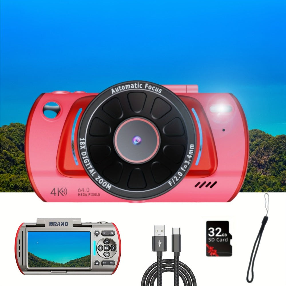 4K Vlogging Camera 48MP Digital Camera with WiFi 3" 180° Flip Screen 16x Zoom Auto Focus Anti-Shake Built-in Fill Light for YouTube Live Streaming Beginners with 32GB SD Card